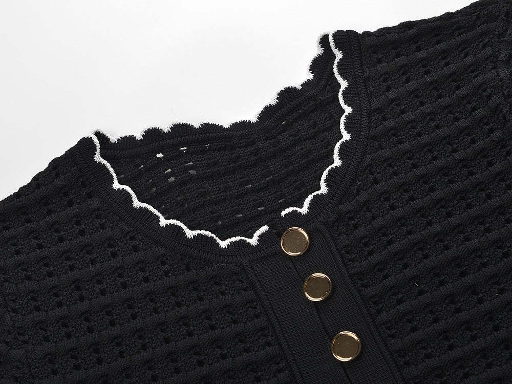 SIMONA HOLLOW KNIT MINI DRESS BLACK