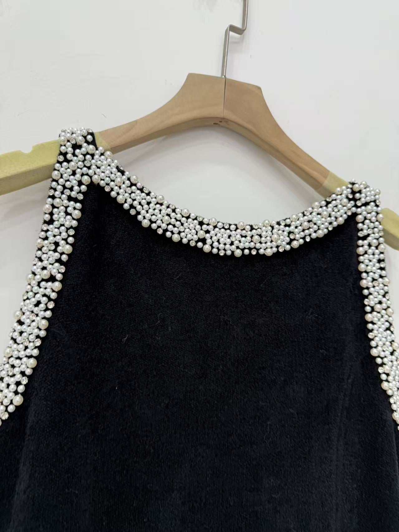 SIMONA BEADED RUFFLE MINI DRESS, BLACK