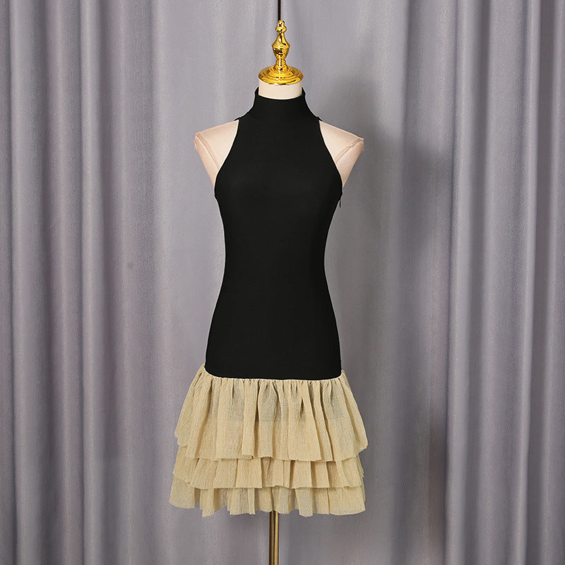 CYNTHIA BLACK RUCHED PUFFY SLEEVELESS MINI DRESS