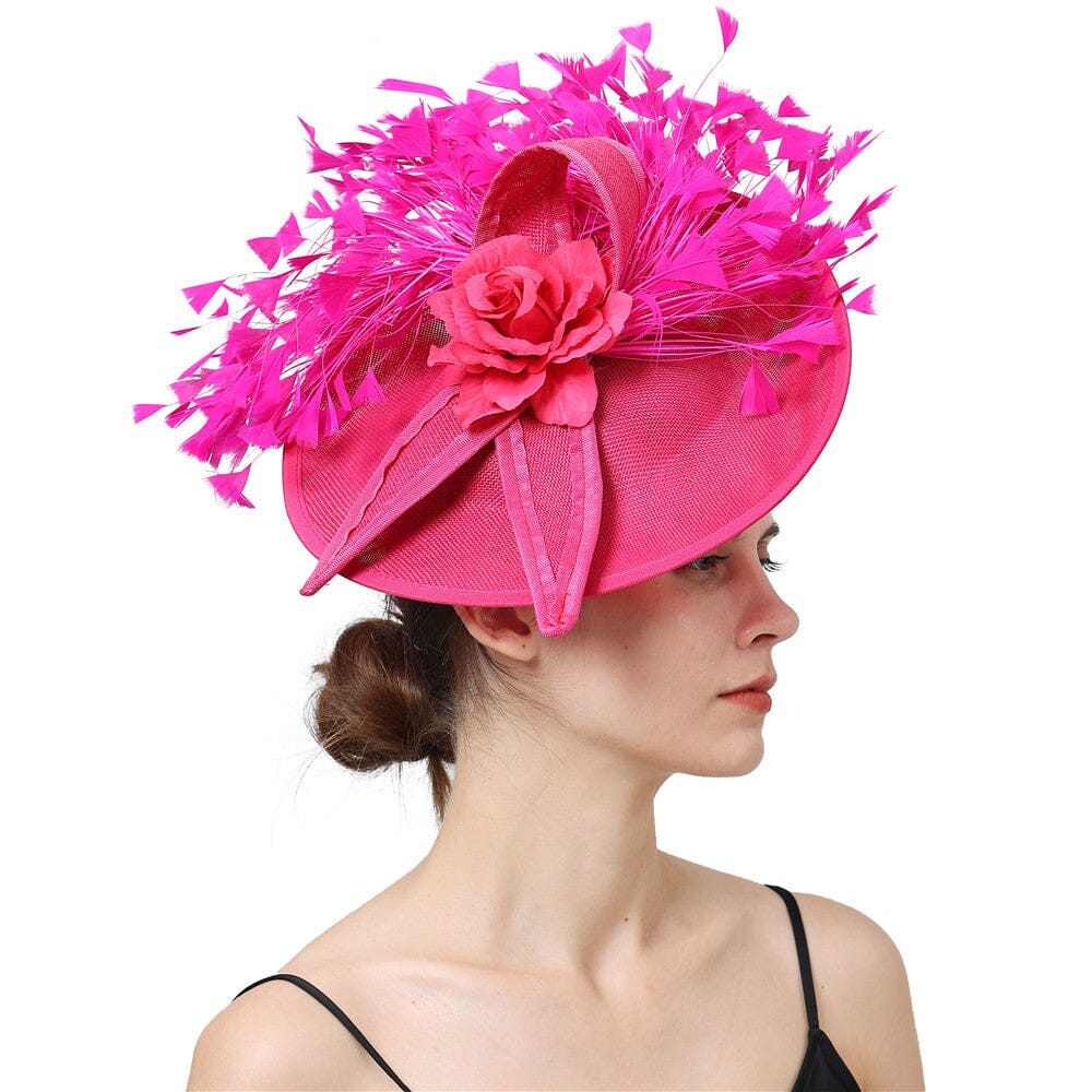 PINK FEATHER FASCINATOR HAT FOR WEDDING PARTY