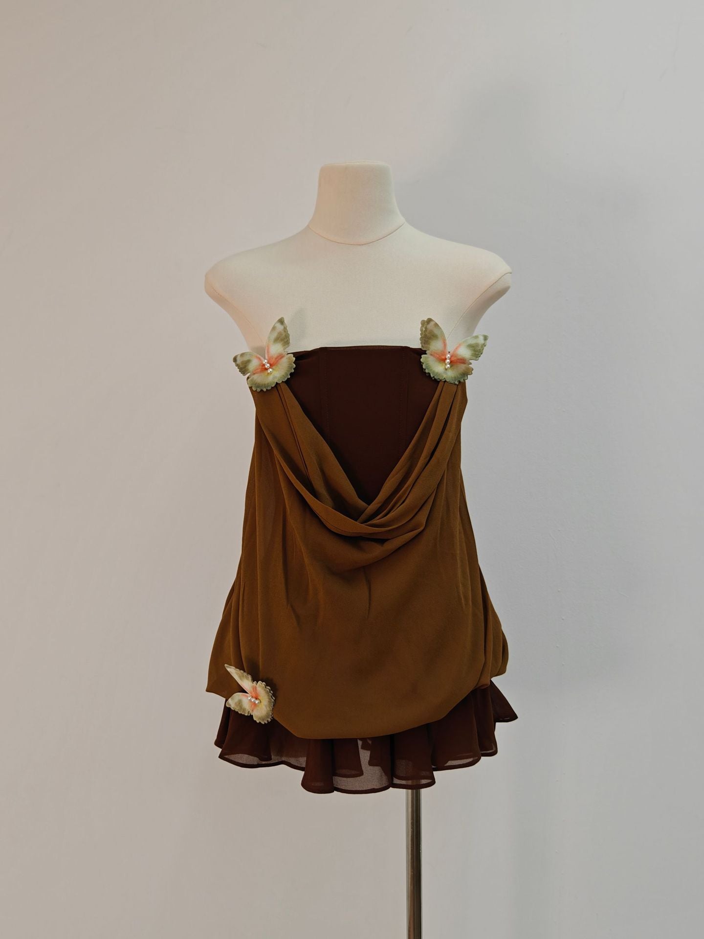 BROWN 3D BUTTERFLY TUNIC & MINI SKIRT SET