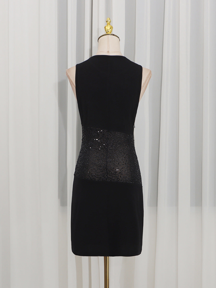 SHIRLEY SLEEVELESS SEQUIN BODYCON MINI DRESS BLACK