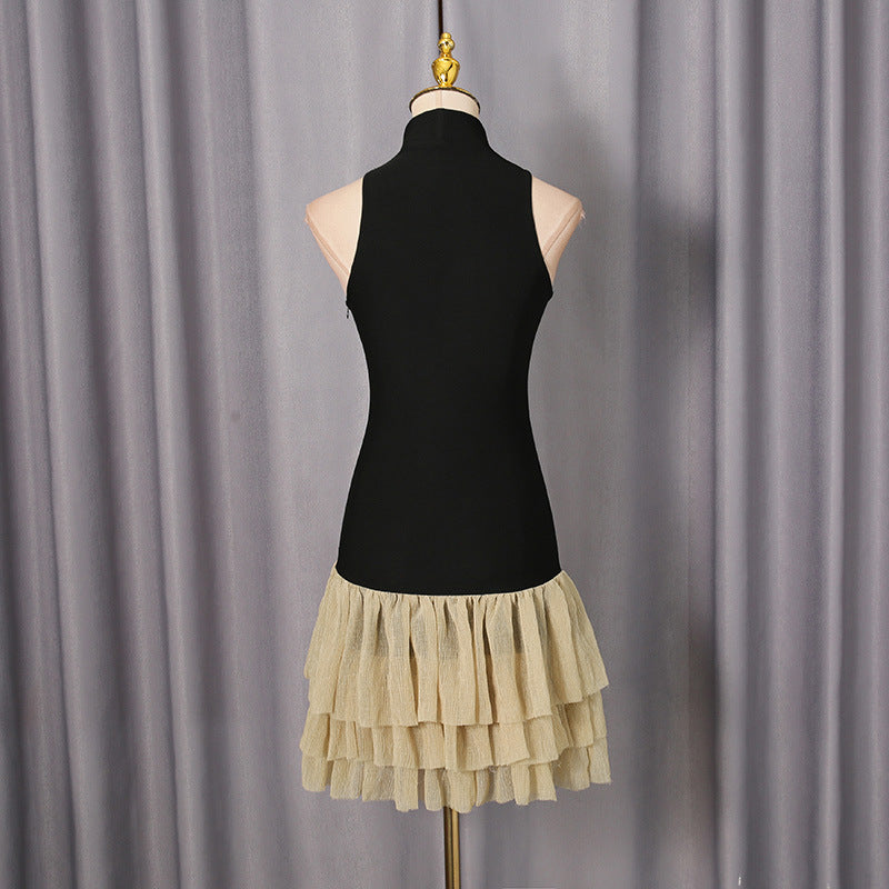 CYNTHIA BLACK RUCHED PUFFY SLEEVELESS MINI DRESS