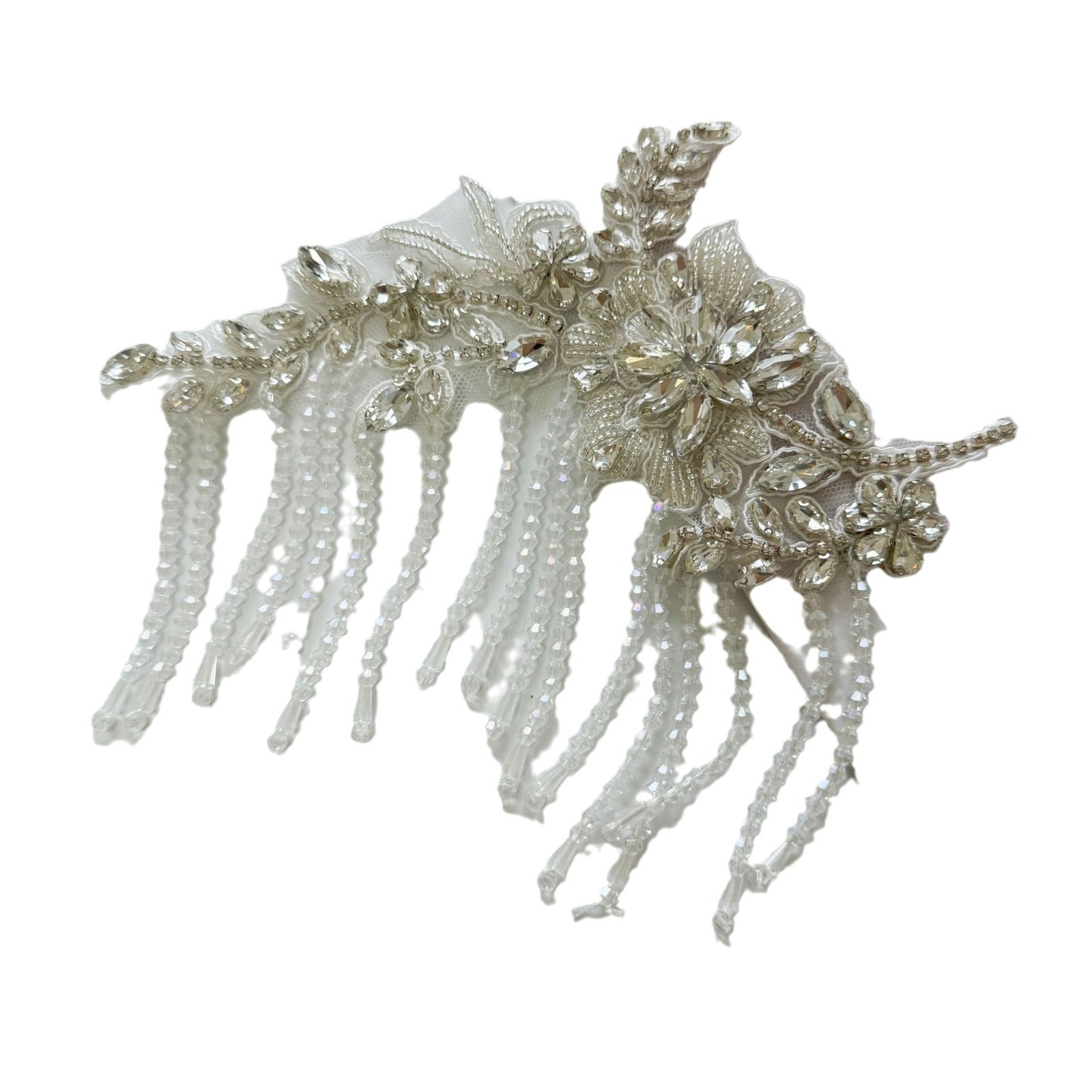 SILVER-WHITE TASSEL RHINESTONE WEDDING GOWN APPLIQUÉ