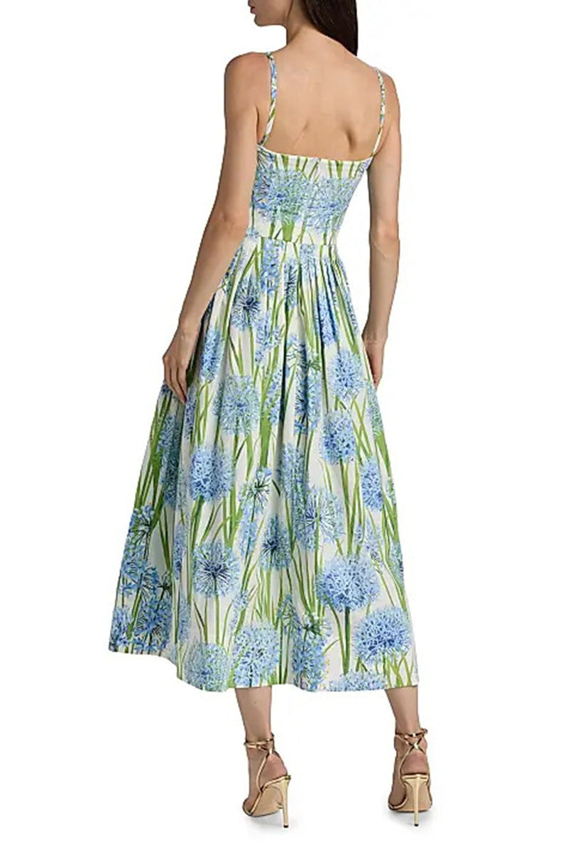 JOLIE FLORAL BOW MIDI DRESS - EMBROIDERED POPLIN