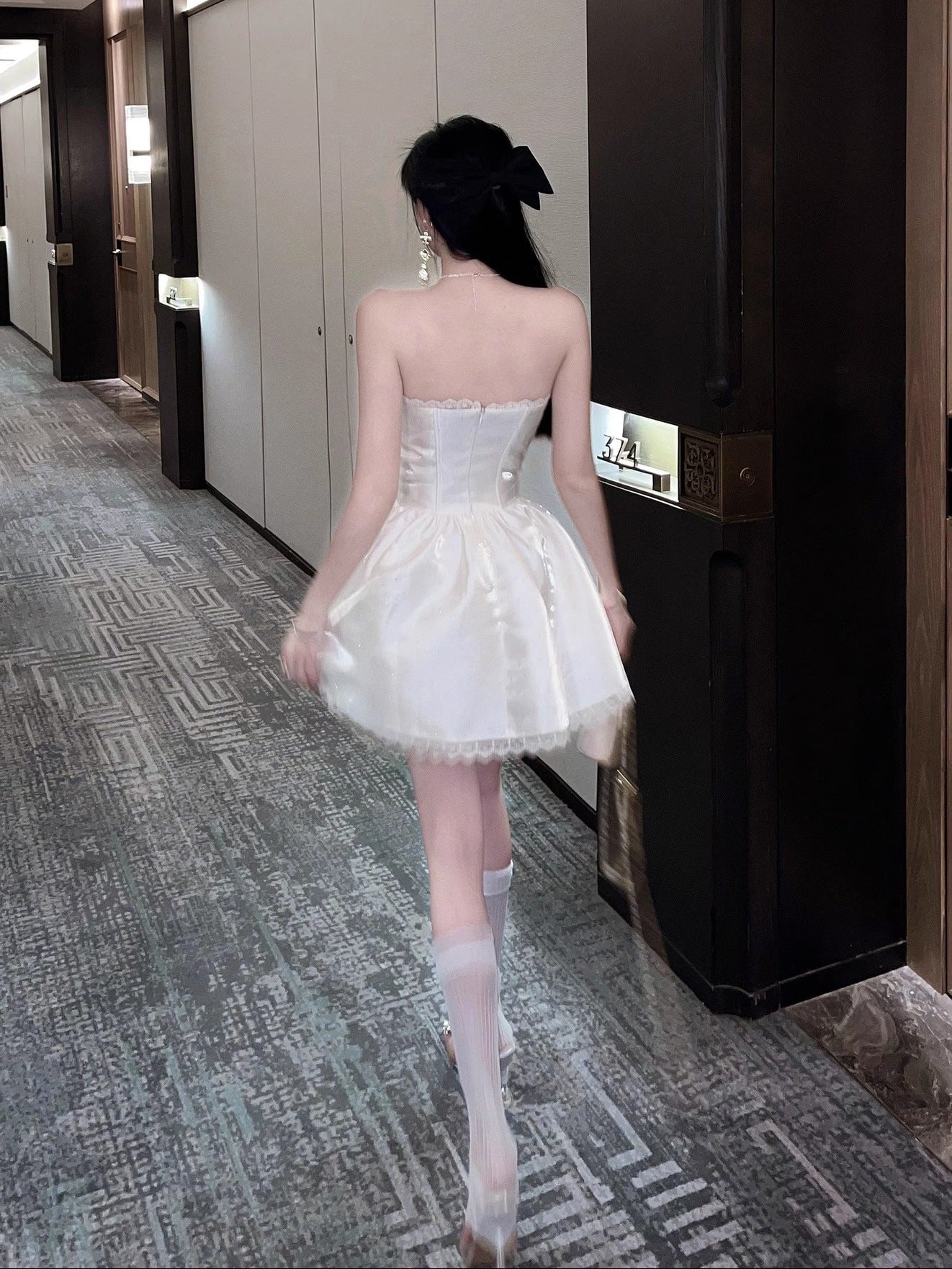 ADELE SWEETHEART A-LINE STRAPLESS SATIN MINI DRESS