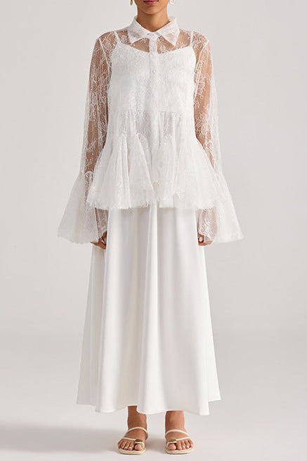 O1CN01WdveXD1raNhj6AAjj__2220744455647-0-cib TIFFANY WHITE LACE BELL SLEEVE MAXI SKIRT SET