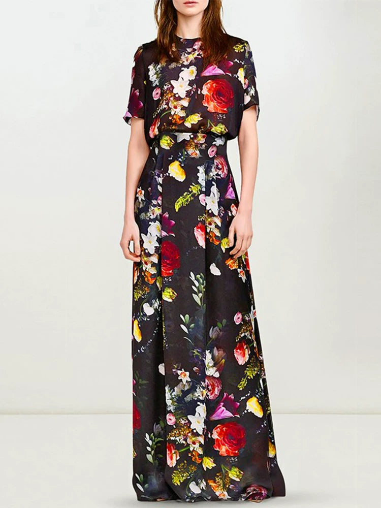 FLORAL SHORT SLEEVE MAXI DRESS FOR SUMMER