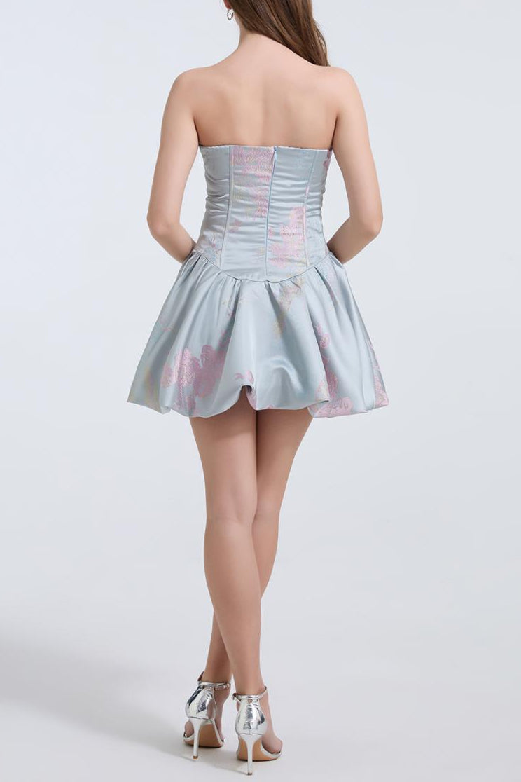 LISA JACQUARD FISHBONE A-LINE MINI DRESS BLUE