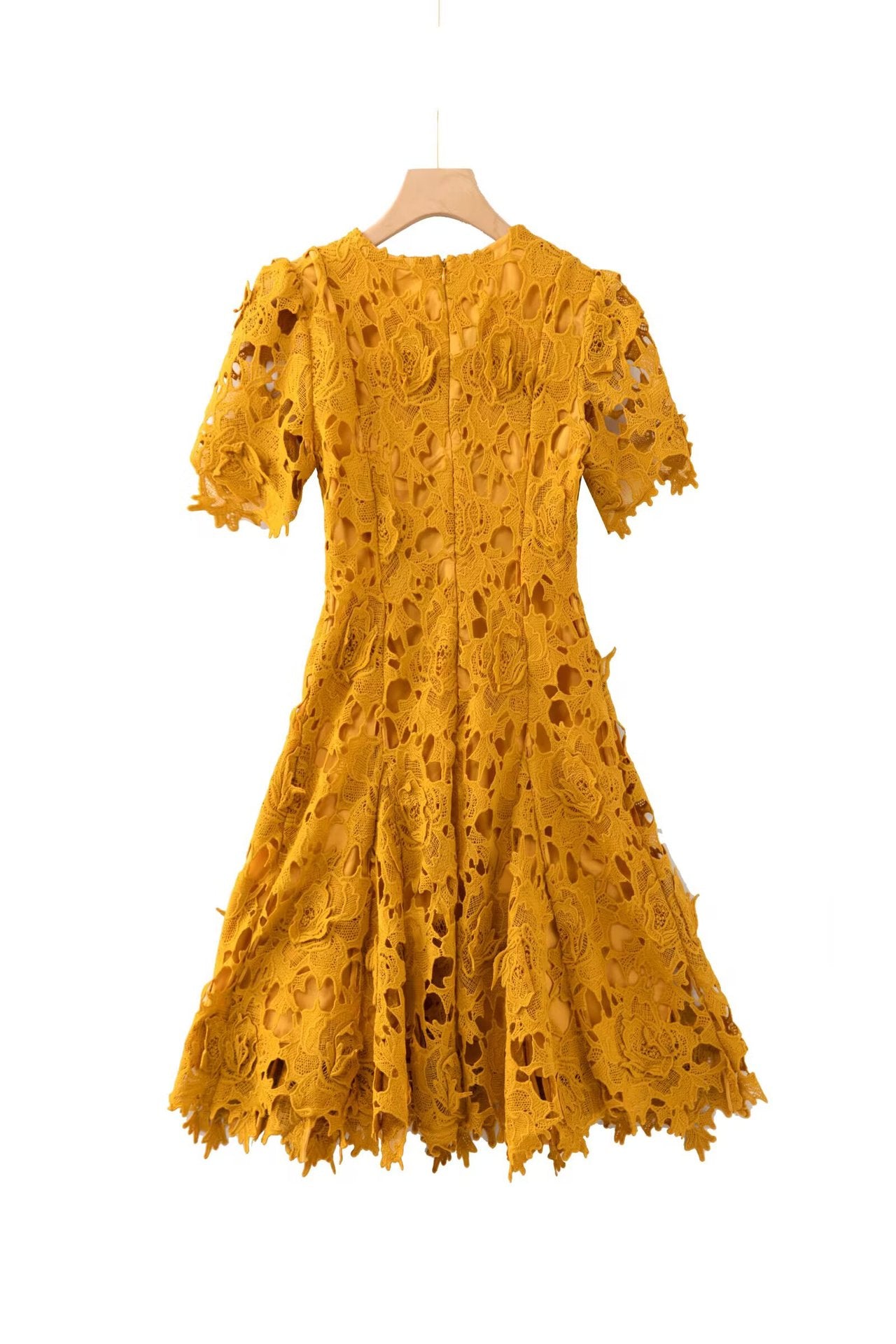 ORANGE BEADED CROCHET MINI DRESS, HOLLOW PARTY