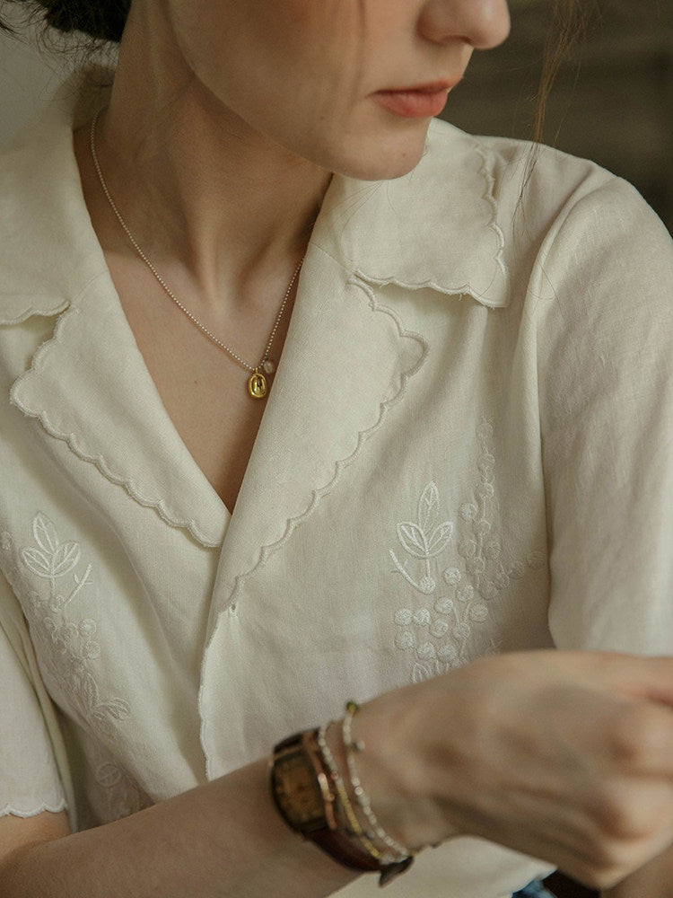 WHITE LACE EMBROIDERED SHORT SLEEVE TOP FOR WEDDING