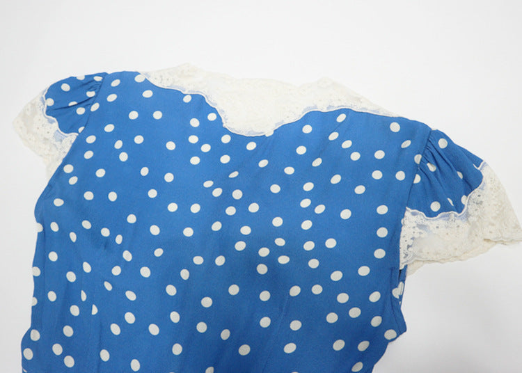 POLKA DOT LACE V-NECK MAXI DRESS IN BLUE