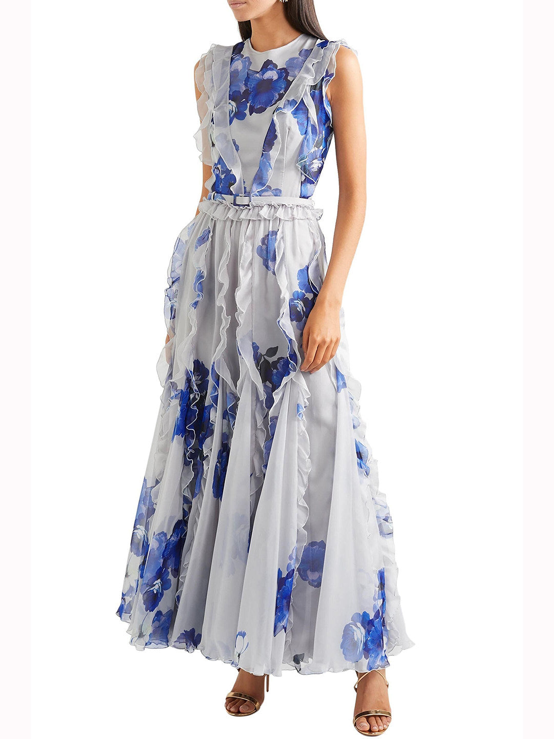 BLUE LANTERN SLEEVE RUFFLE DRESS FOR WEDDING GUEST
