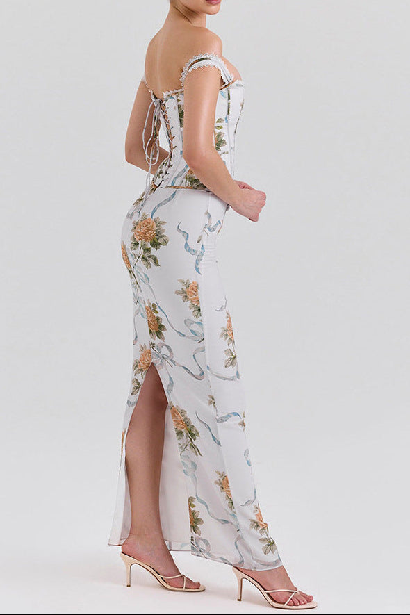 PHOENIX WHITE FLORAL CORSET MAXI DRESS