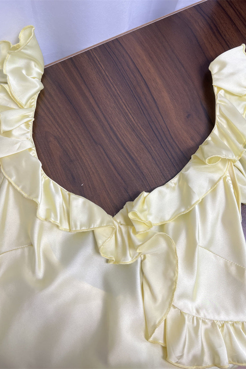 BUTTERCUP YELLOW SATIN RUFFLE MINI DRESS