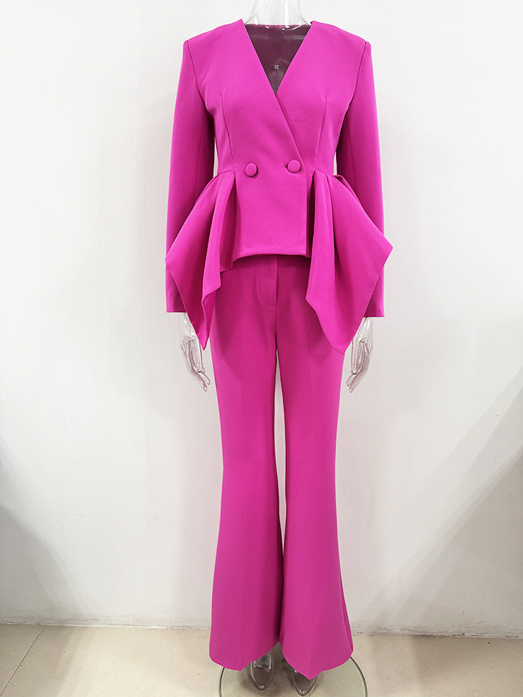 AUDITH RUFFLED BLAZER SET - PINK PARTY SUIT
