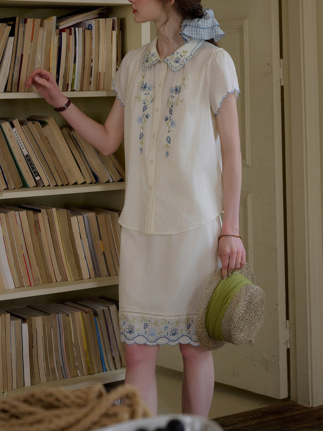 COTTON DOLL COLLAR EMBROIDERY SKIRT SET