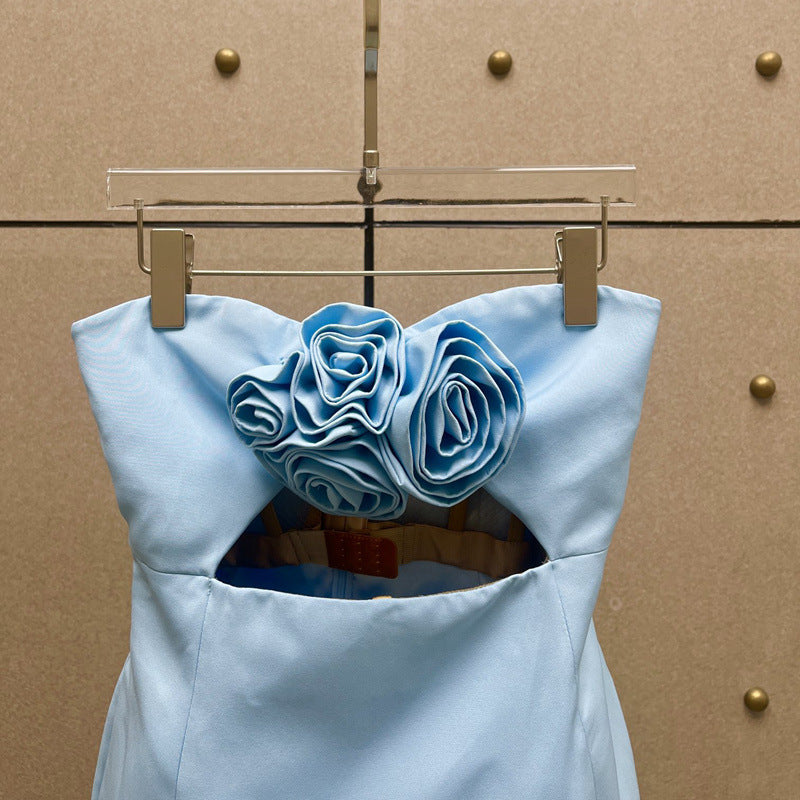 STRAPLESS BLUE CUTOUT MINI DRESS FOR PARTY