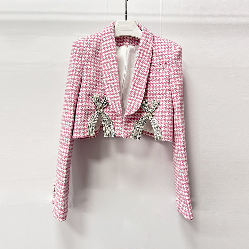 HELEN PINK CHECKED WOOL BLAZER SET