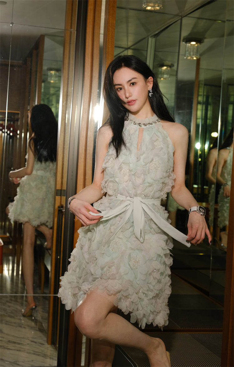 PASTEL GREEN FLORAL WEDDING GUEST MIDI DRESS