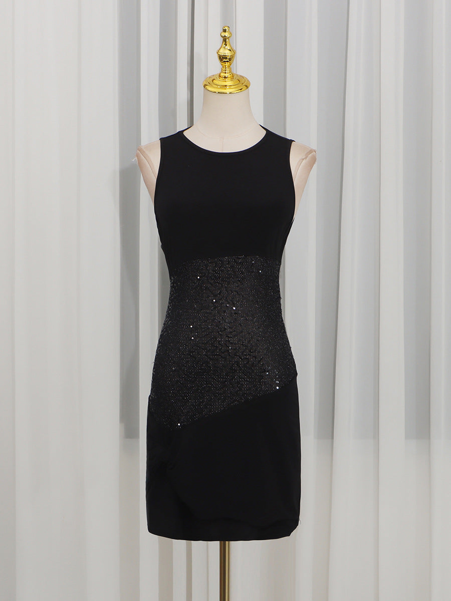 SHIRLEY SLEEVELESS SEQUIN BODYCON MINI DRESS BLACK