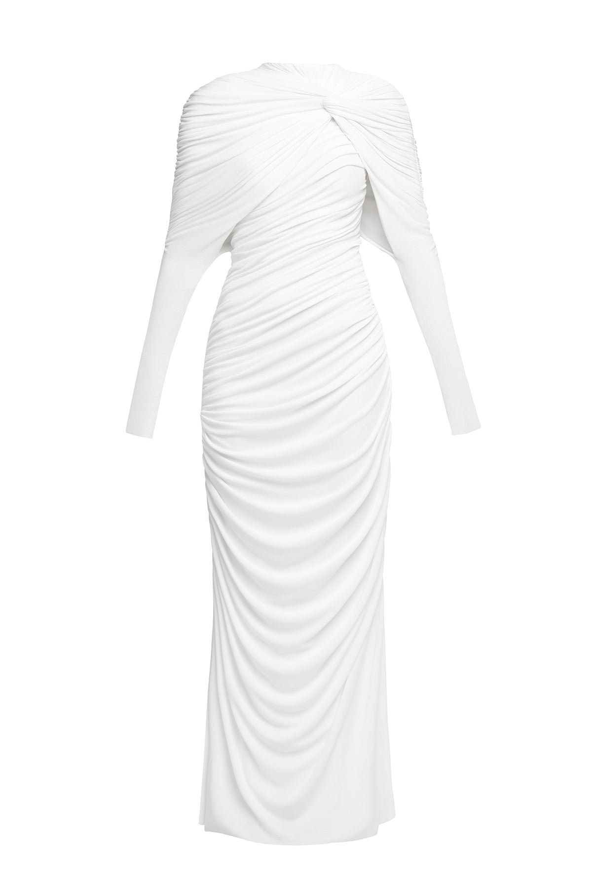 BONNIE LONG SLEEVE KNOT BODYCON MAXI DRESS WHITE