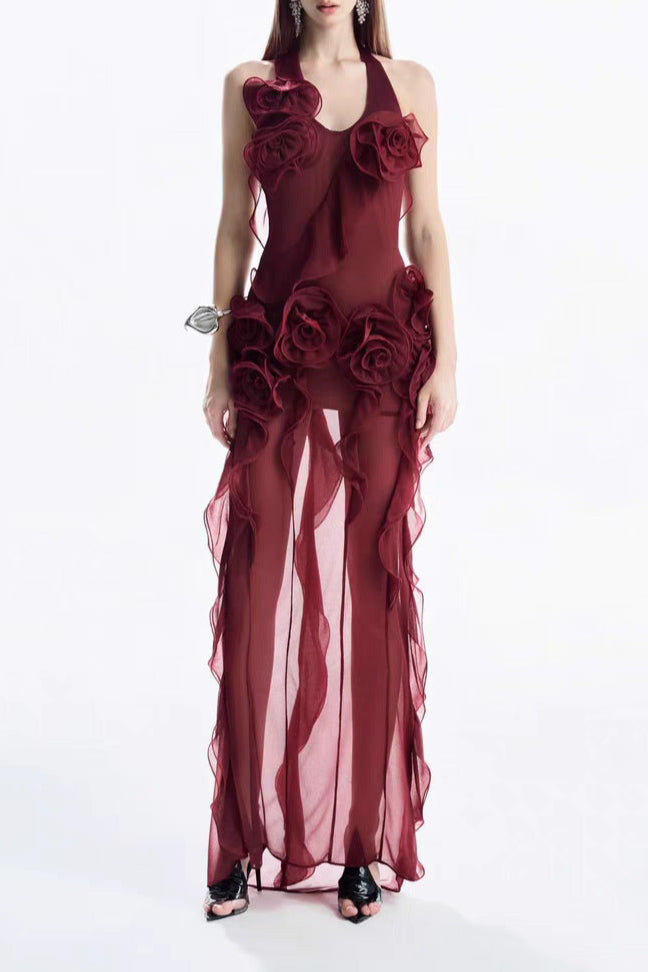 MELISSA GREY FLOWER ASYMMETRIC MINI DRESS