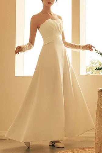 FRENCH SATIN MINIMALIST PRINCESS WEDDING MAXI DRESS