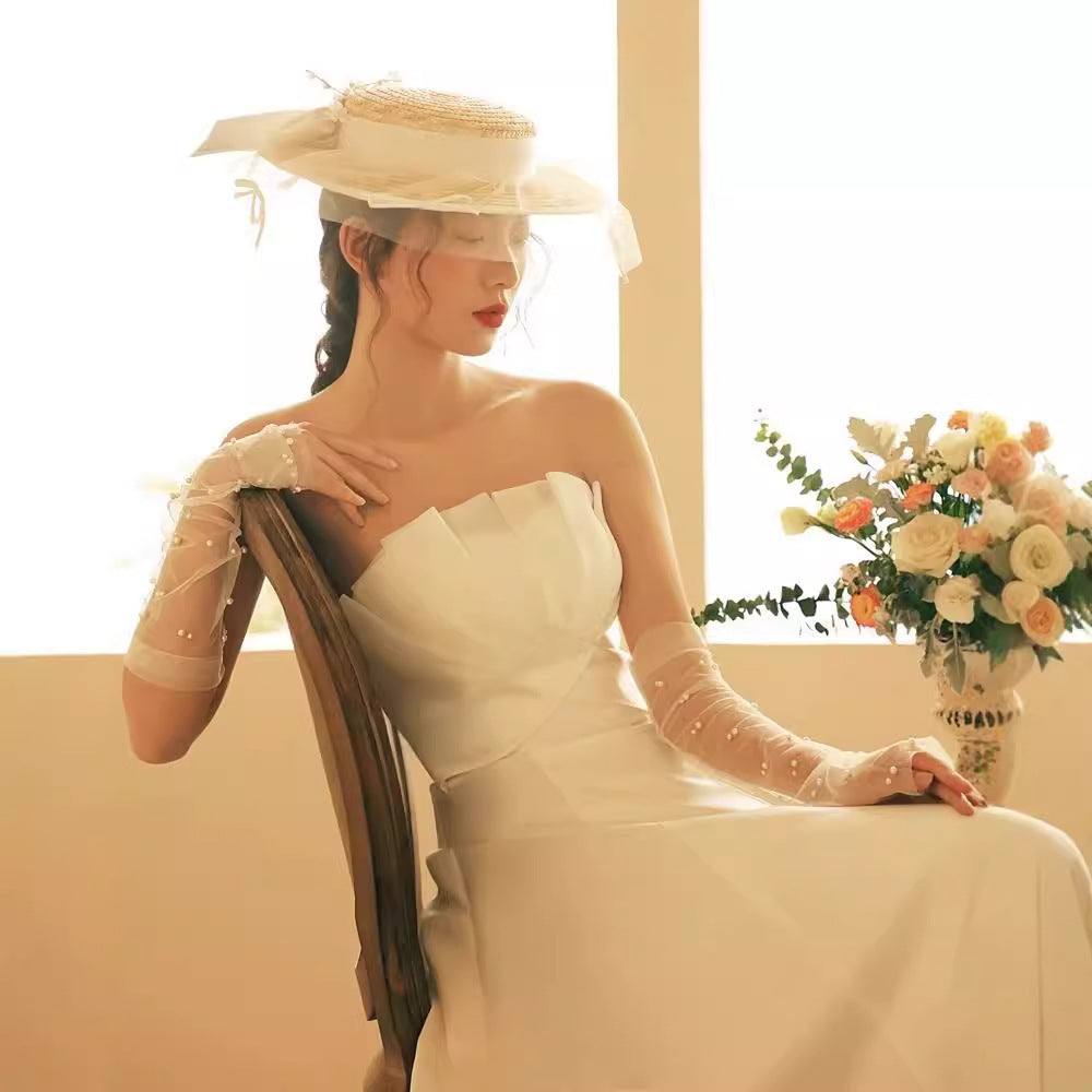 FRENCH SATIN MINIMALIST PRINCESS WEDDING MAXI DRESS