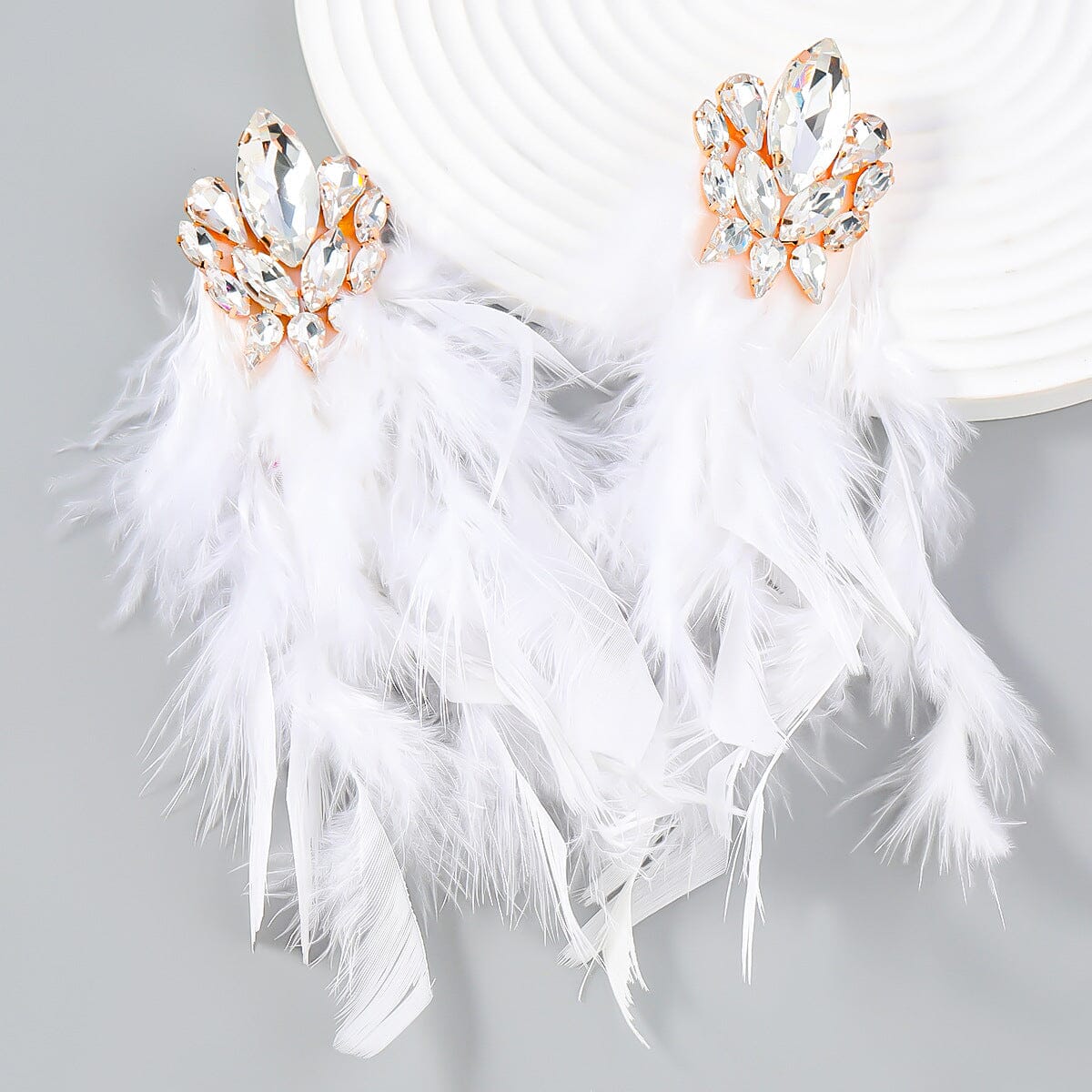 RHINESTONE FEATHER DROP EARRINGS FOR PARTY