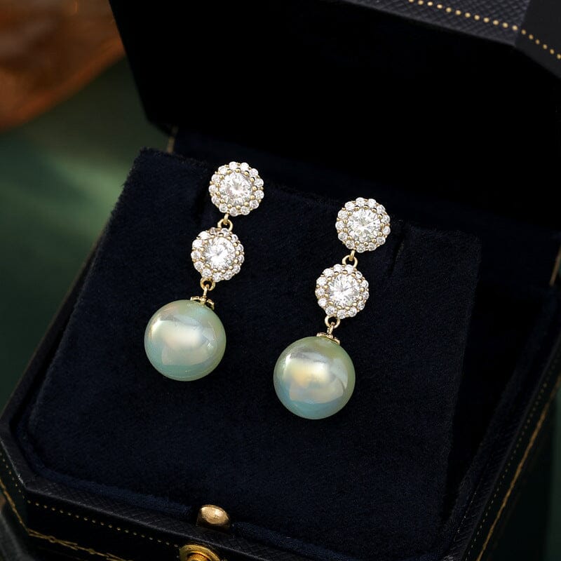 PEARL & ZIRCON FLOWER DROP EARRINGS FOR WEDDING