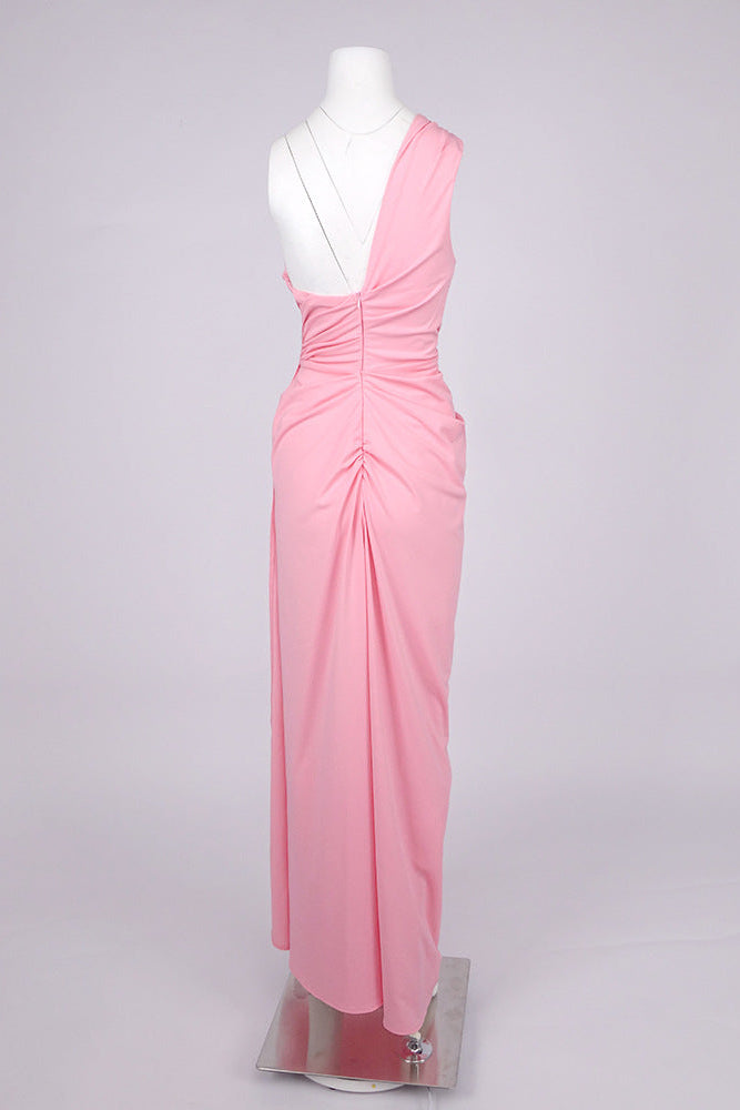 BESS ONE-SHOULDER SLANT MAXI DRESS PINK