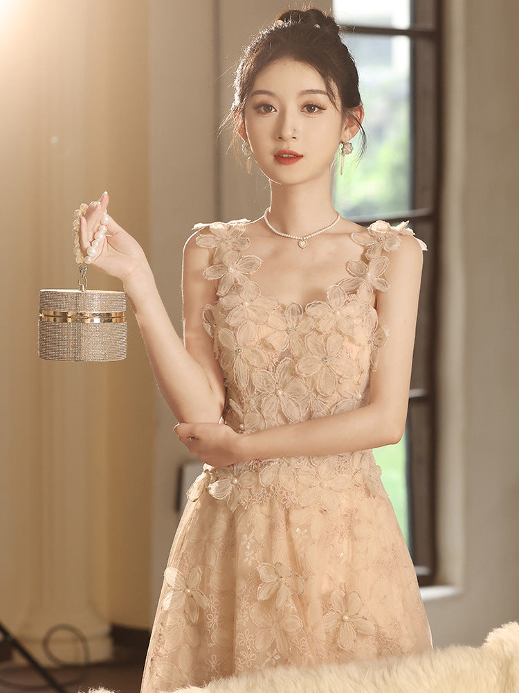 SABINA APRICOT STRAPLESS MINIMALIST FAIRY EVENING GOWN