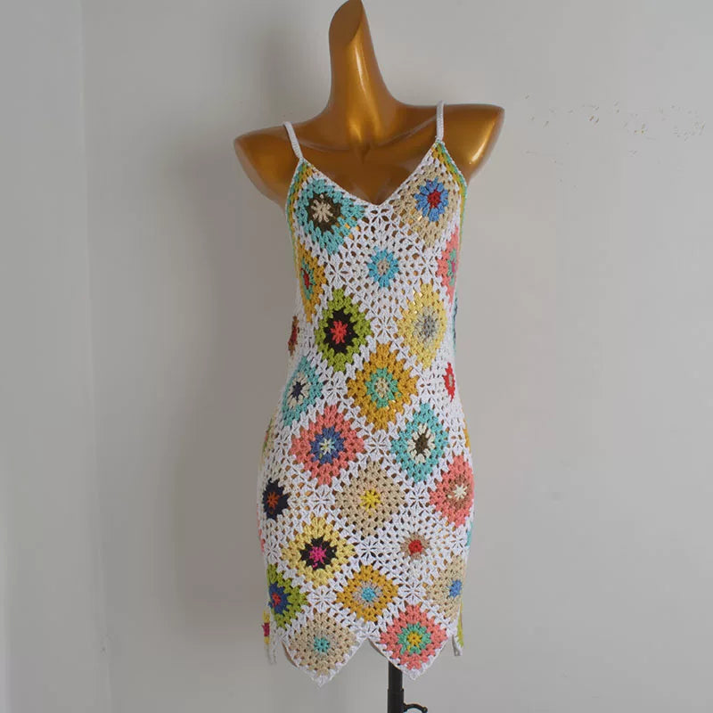 BOHO GRANNY SQUARE CROCHET BEACH DRESS