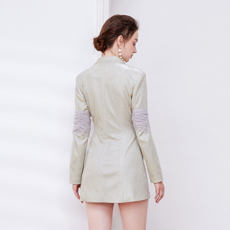 JANICE GLITTER RIBBON BLAZER DRESS, CHAMPAGNE