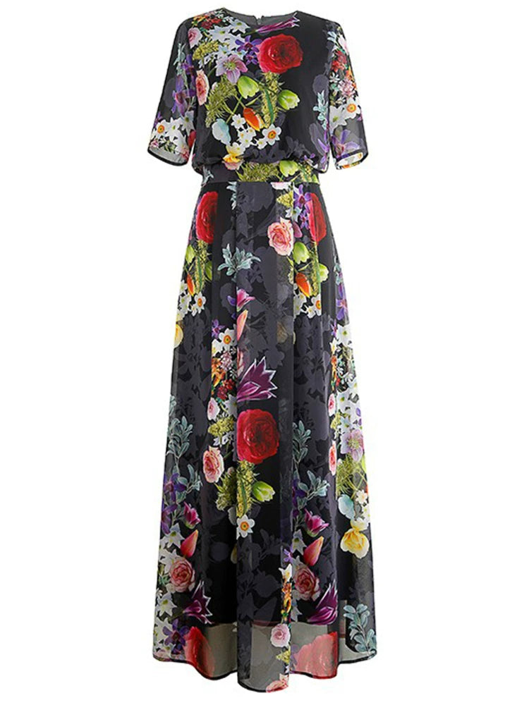 FLORAL SHORT SLEEVE MAXI DRESS FOR SUMMER