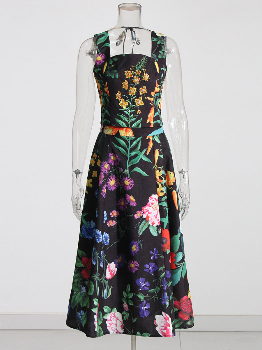 FLOWER PRINT TWO PIECE SET VACATION OUTFIT
