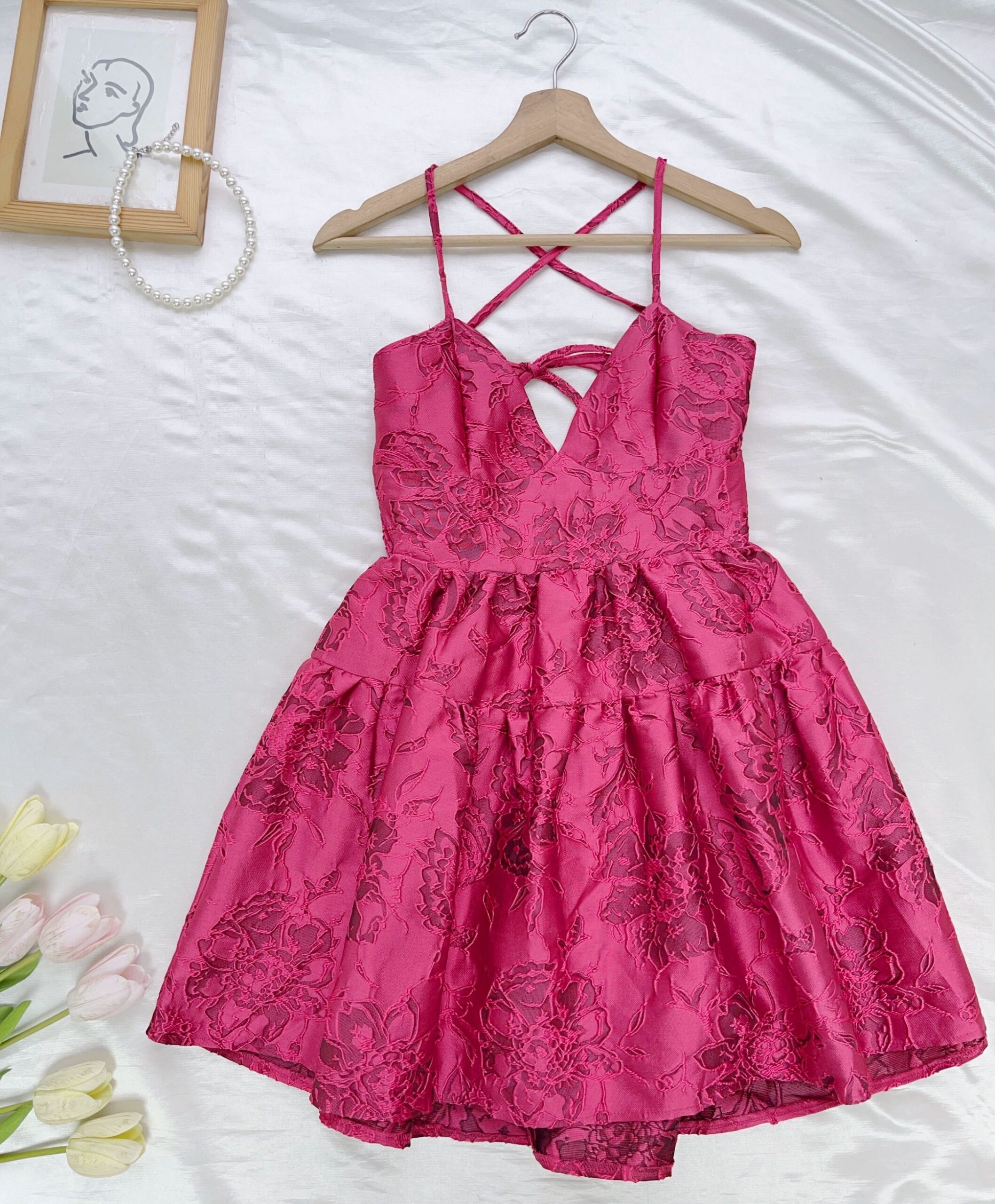 JACQUARD DOPAMINE SLIP MINI DRESS FOR PARTY