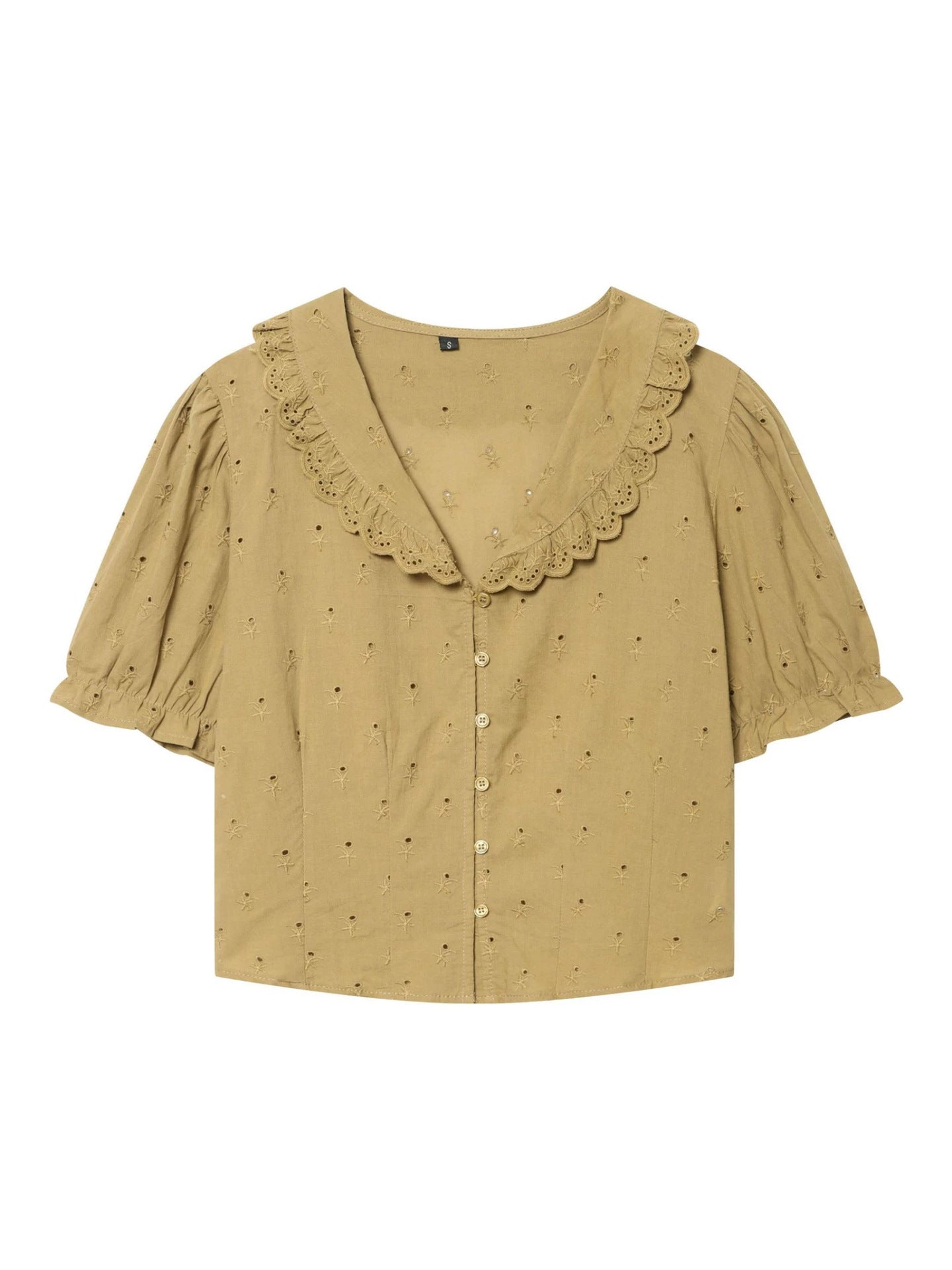 LACE EMBROIDERED SHORT SLEEVE SHIRT TOP FOR CASUAL WORK