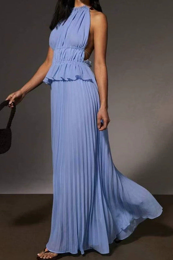 HALTER PLEATED MAXI DRESS FOR EVENING