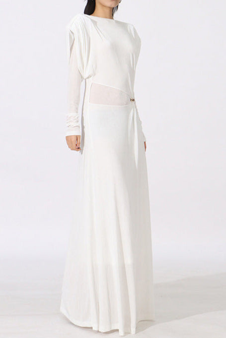 BERYL PLEATED KNIT WHITE MAXI DRESS