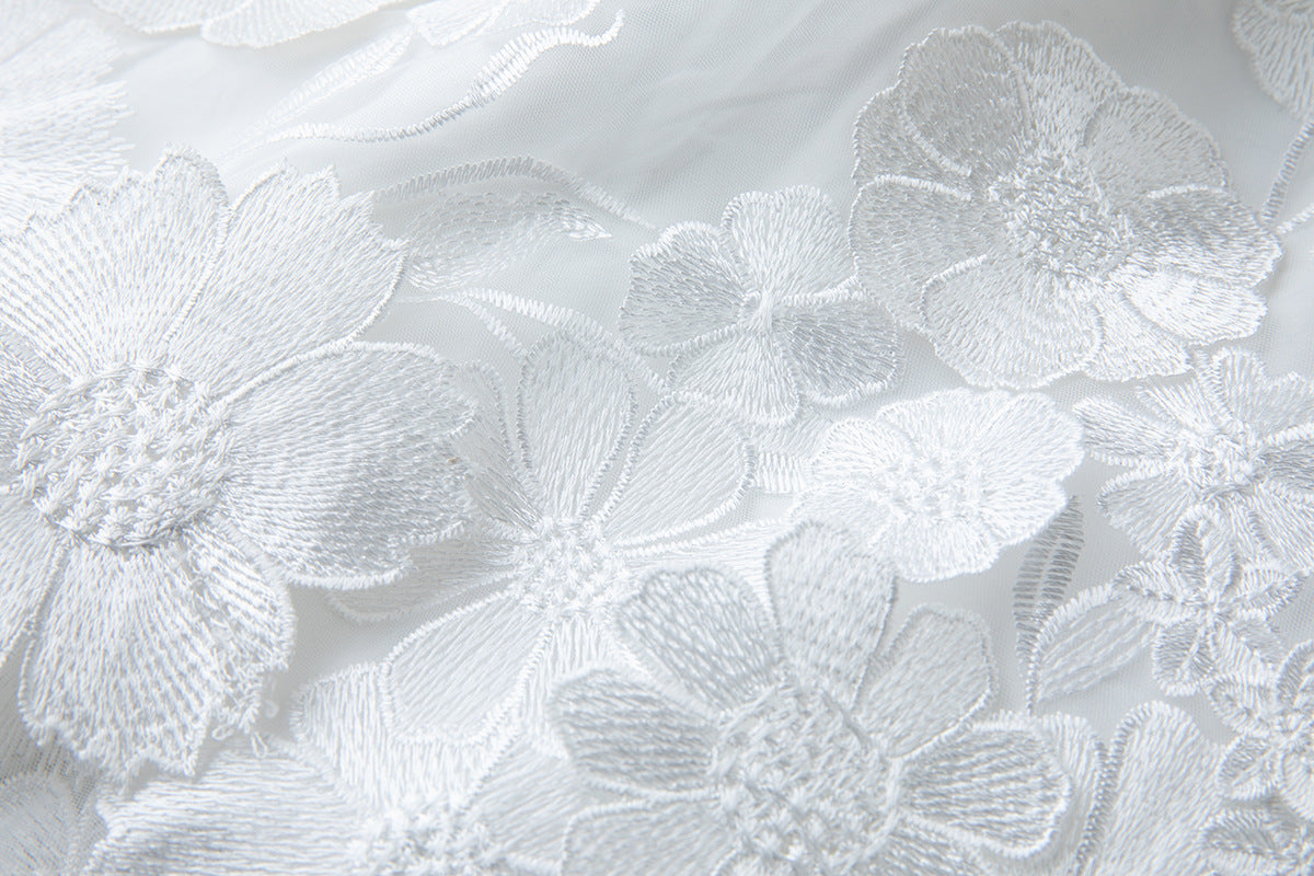 WHITE 3D FLORAL LACE MINI DRESS FOR WEDDING GUEST
