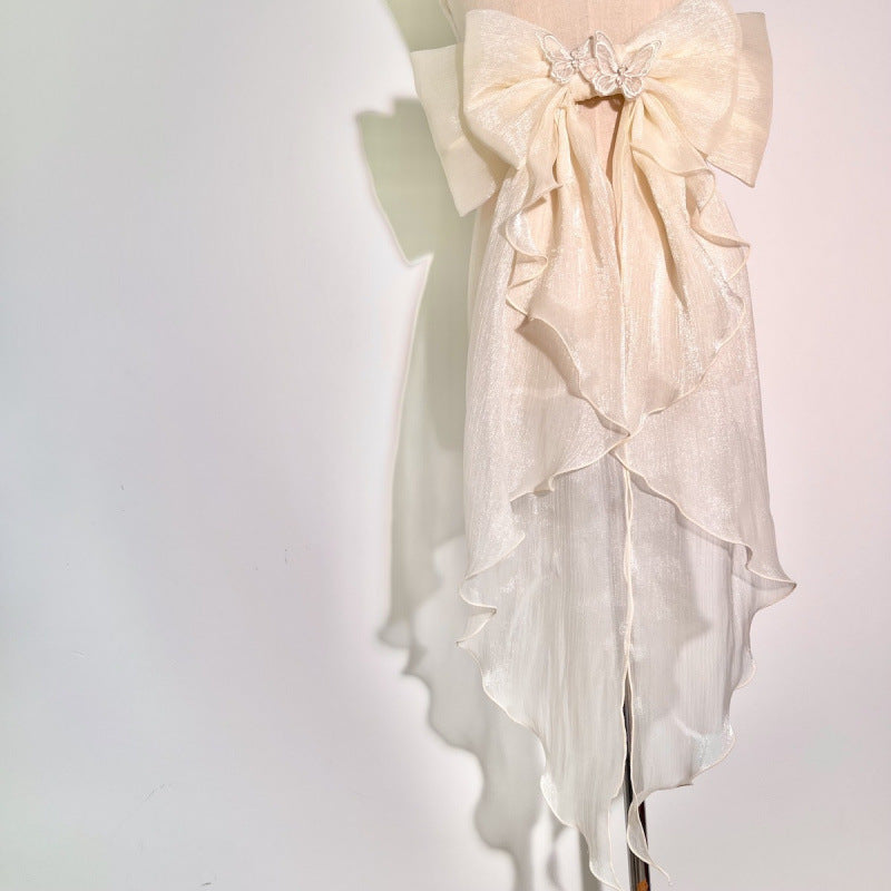 WHITE SHIMMER ORGANZA BOW BRIDAL WAIST SASH