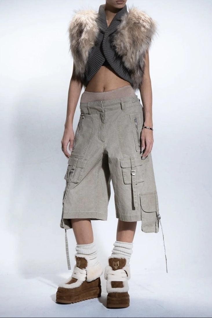 SLEEVELESS FUR PATCHWORK CROPPED JACKET FOR NIGHT OUT