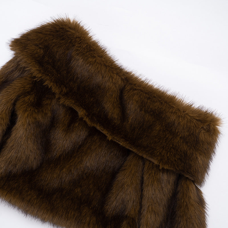 STACEY ONE-SHOULDER FUR TOP FOR PARTY