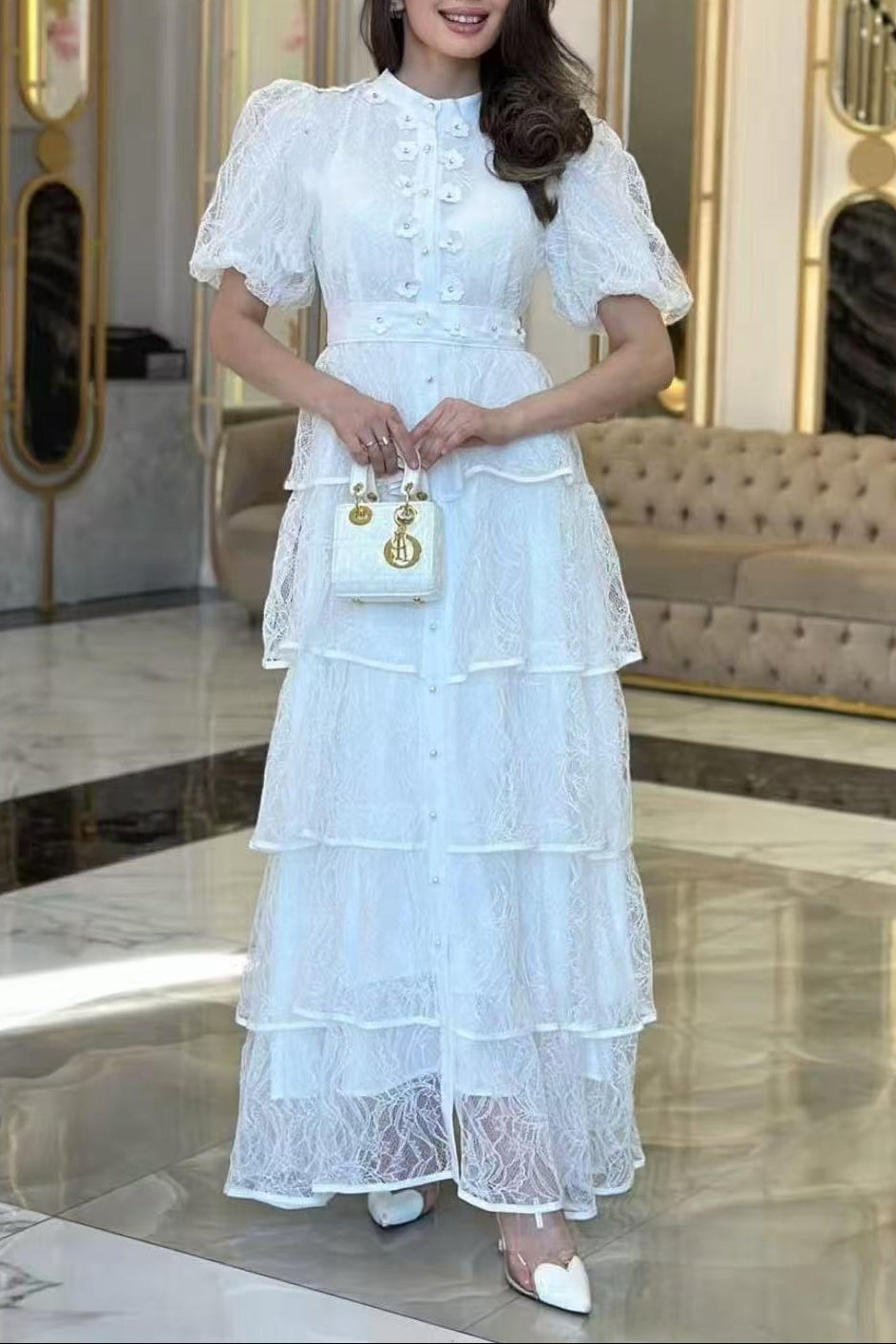ELVIRA LACE LAYER MAXI DRESS WHITE WEDDING