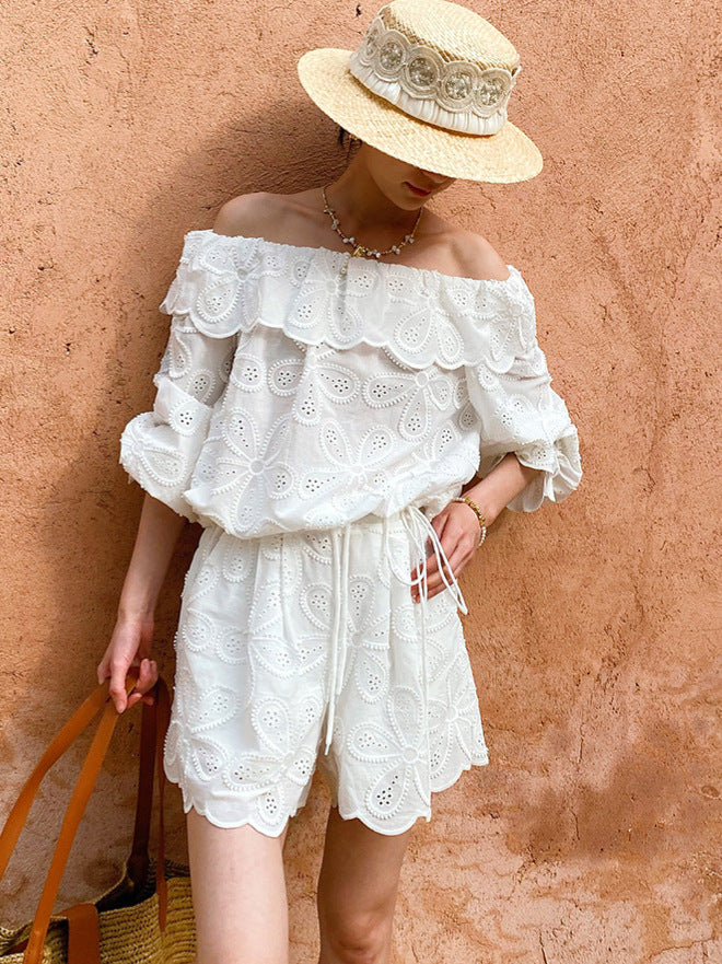 O1CN01YY2cE823jKpocGiqE__2172697291-0-cib EMBROIDERED OPENWORK SHOULDER TOP & SHORTS SET