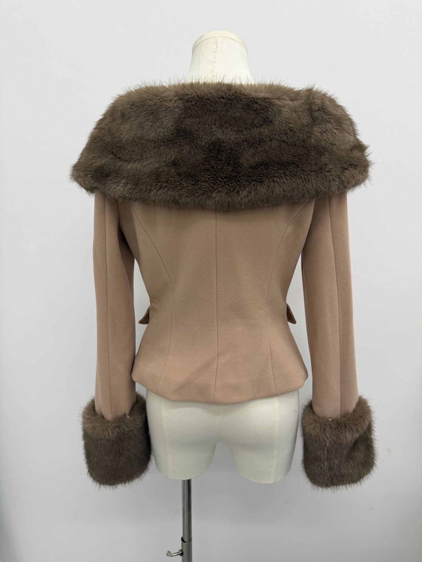 VICTORIA KHAKI FUR TRIM WOOL COAT