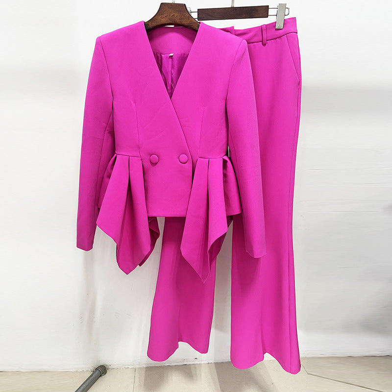 AUDITH RUFFLED BLAZER SET - PINK PARTY SUIT