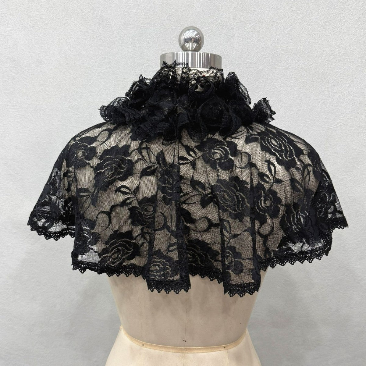 ROSE FLORAL LACE RUFFLE CAPE SHRUG FOR WEDDING